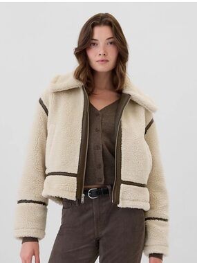 GAP Cream Teddy Sherpa Jacket with Dark Trim